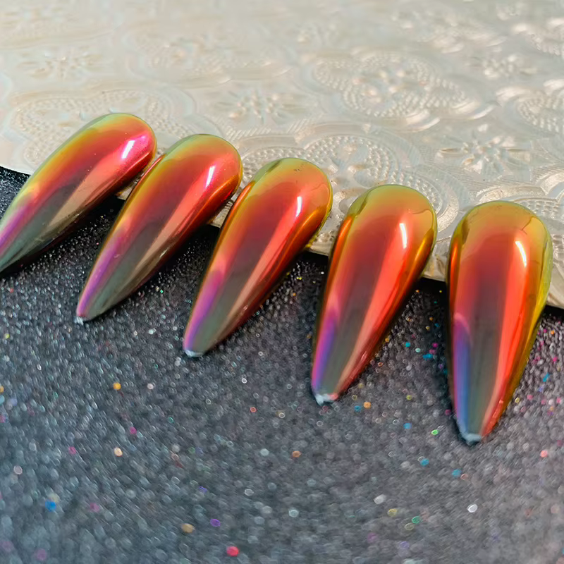 HNDO rouge-noir dégradé de couleurs miroir pour ongles poudre chromée paillettes caméléon manucure p
