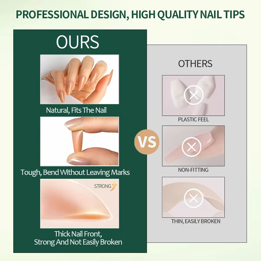 Nailpop 3-en-1 nu naturel doux ongles conseils ensemble 140 pièces tons de peau presse sur les ongle