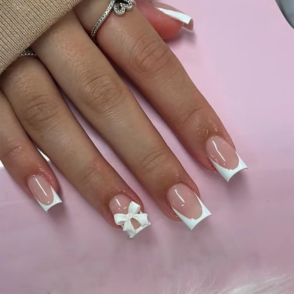 Faux ongles à couverture complète pour fille, manucure à la française, imperméable, portable, N64.Sq