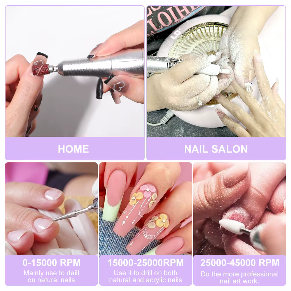 Perceuse à ongles 45000 tr/min, lime électrique Rechargeable pour enlever et polir le Gel acrylique,