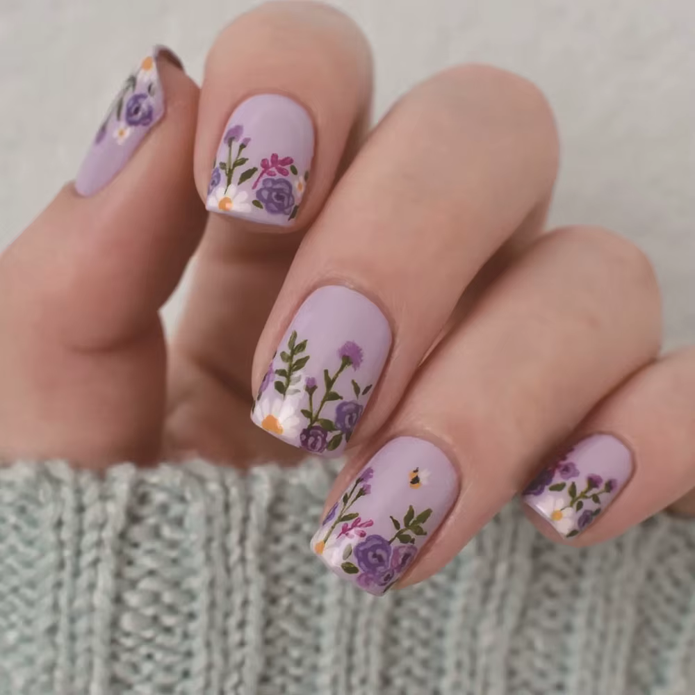 Faux ongles carrés courts et floraux, 24 pièces, avec colle, couleur unie, presse sur ongles en acry