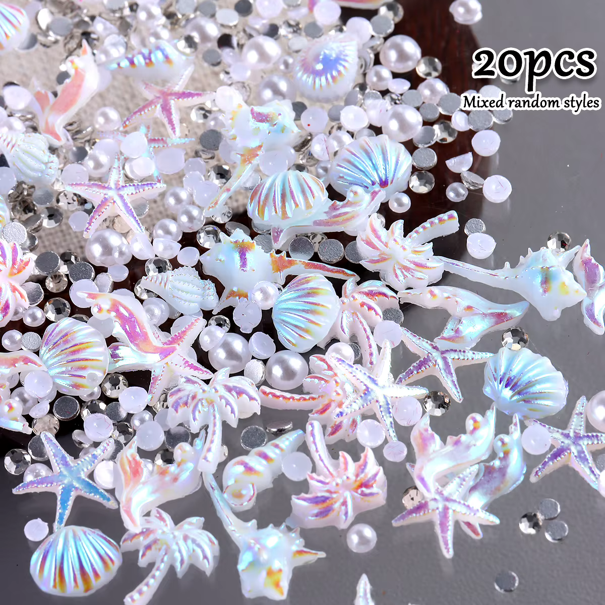Accessoire d'art d'ongle de plage d'été 3D Aurora avec palmiers, coquilles, étoile de mer, coquilles