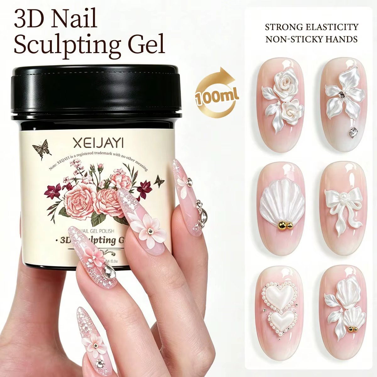 1pc 100ml Gel de sculpture 3D scintillant, gel de sculpture solide pour ongles, adapté au design et 
