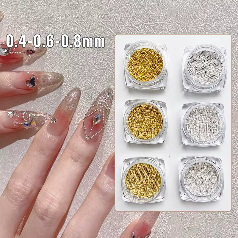 0.4mm-1.5mm 3D acier minuscule Nail Art décoration or argent boule d'acier Nail Art Caviar perles on