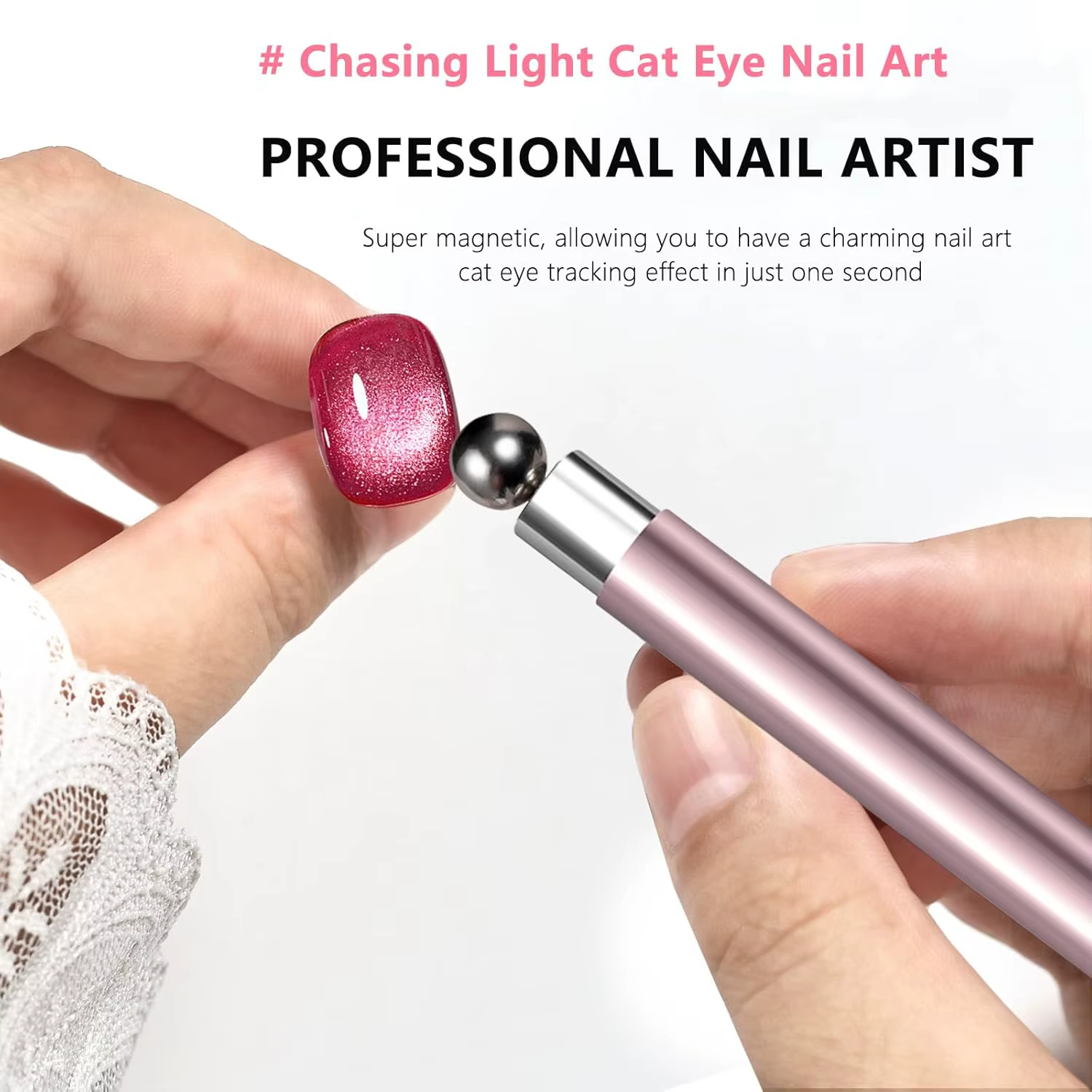 Boule magnétique œil de chat avec bâton magnétique pour ongles, ensemble d'outils, stylo magnétique