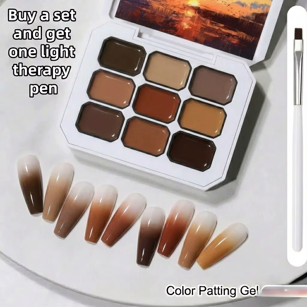 Palette de 9 teintes de gel crème solide rétro marron caramel, effet peinture à l'huile coucher de s