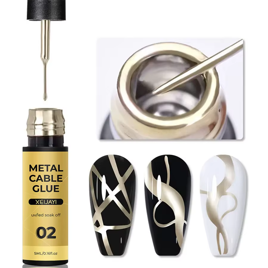 Vernis à ongles en Gel métallique argenté, doublure dorée, français, Super lumineux, ligne de tracti