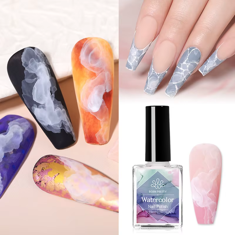 BORN PRETTY 15ml Gel à fleurs blanches UV LED Soak Off vernis à ongles effet d'épandage aquarelle ma