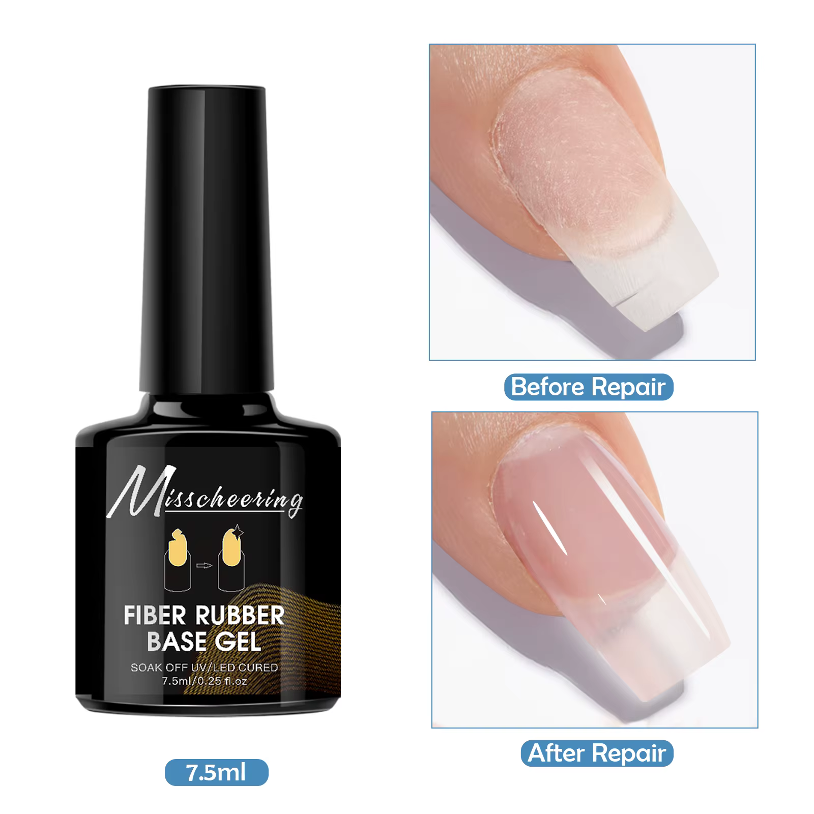 Gel de base en fibre de caoutchouc de 15 ml – Gel de construction transparent compatible UV/LED à sé