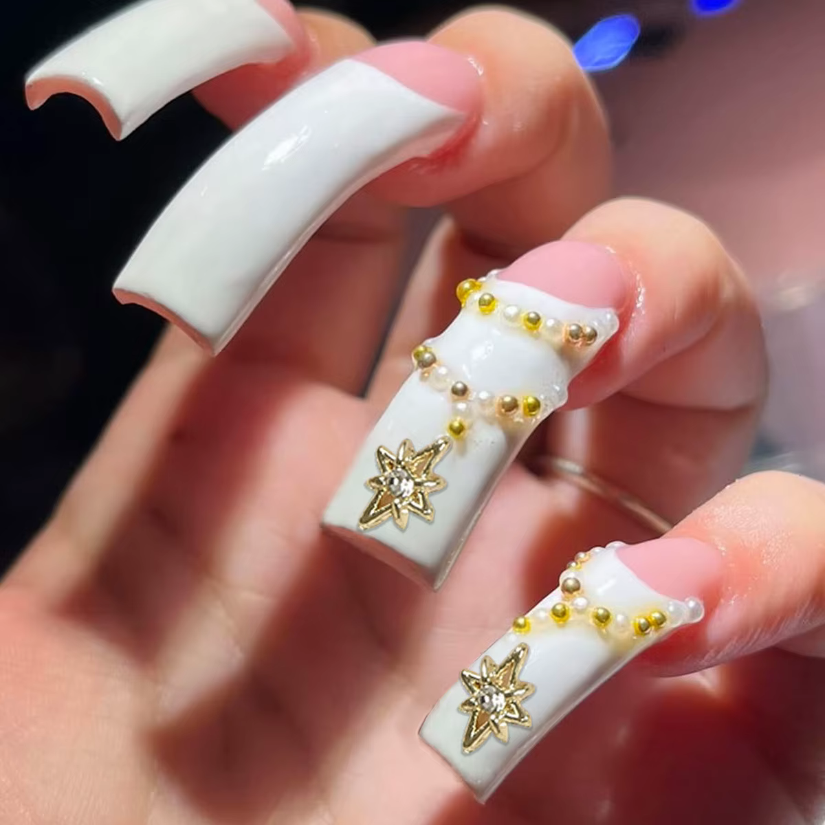 20 pièces mode courbe carré faux ongles Art Simple blanc français longs faux ongles ensembles fini r