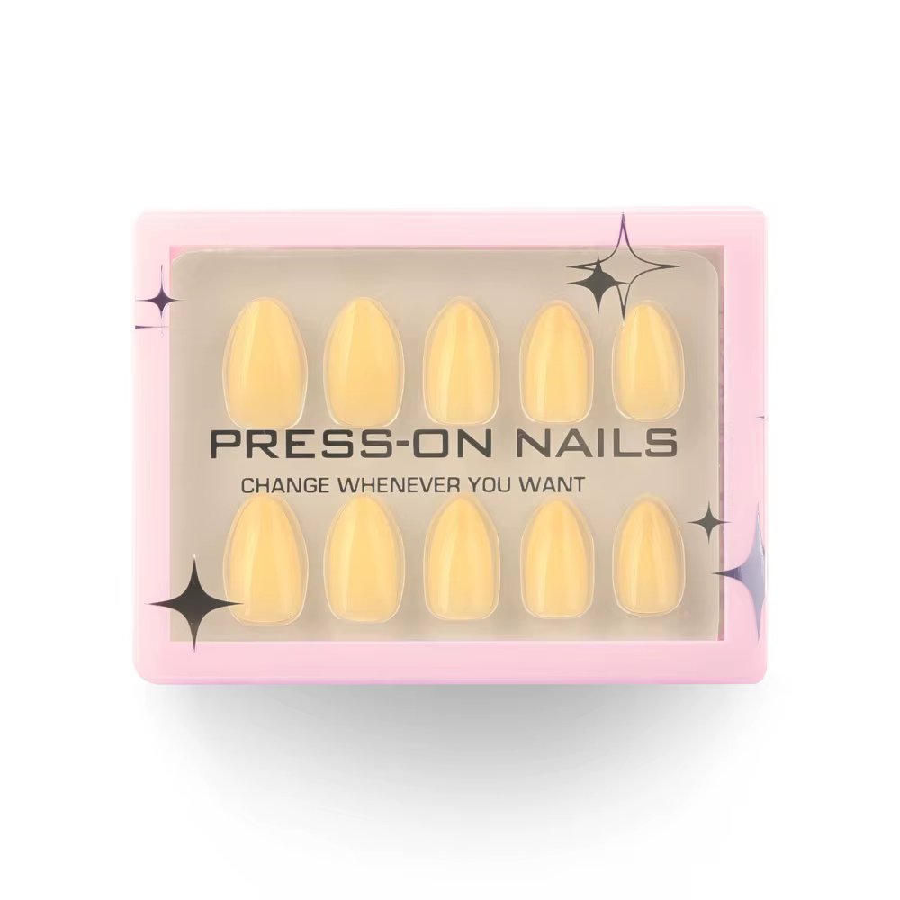 Faux ongles longs en amande pour manucure, couleur unie, style français, à presser, détachables, poi