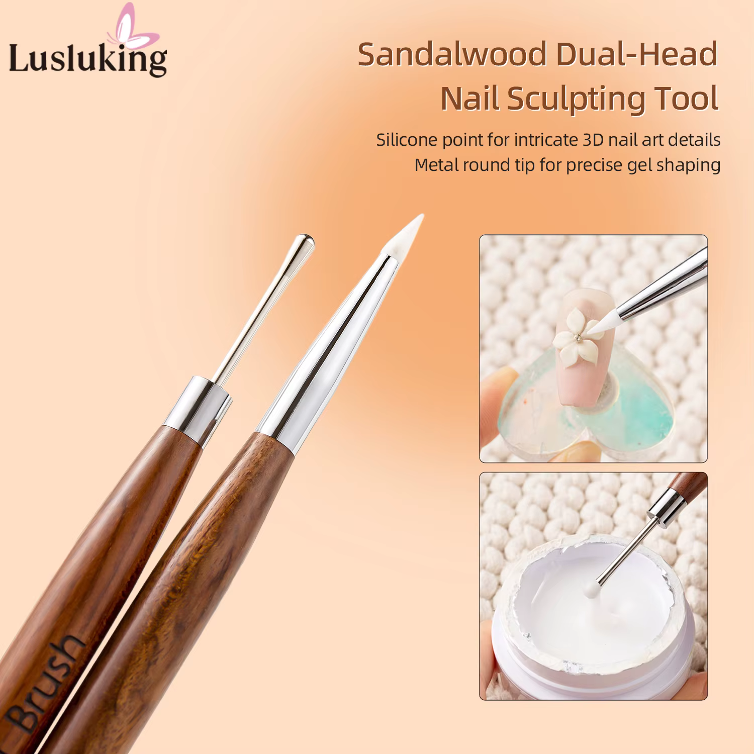 Stylo de sculpture d'ongles en bois de santal à double tête, brosse multi-usage 3D, vernis Gel pour 