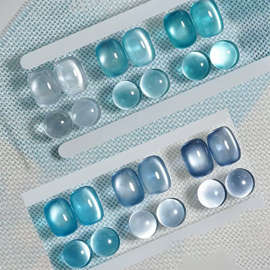 1-12 pièces TC été bleu perle de verre oeil de chat Gel vernis à ongles Flash blanc Spar couleur nue