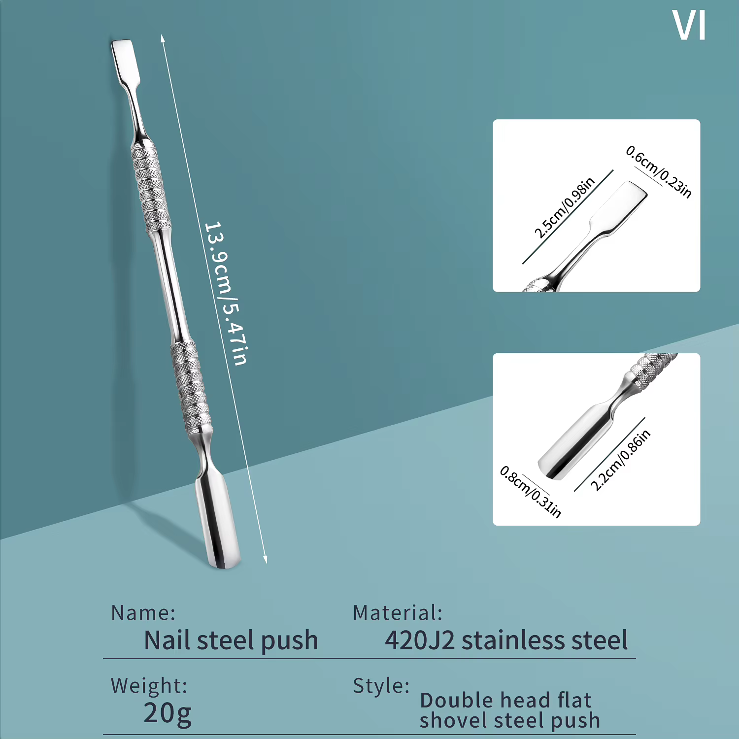 Manucure professionnelle acier inoxydable poussoir à cuticules avec poignée texturée double face pou