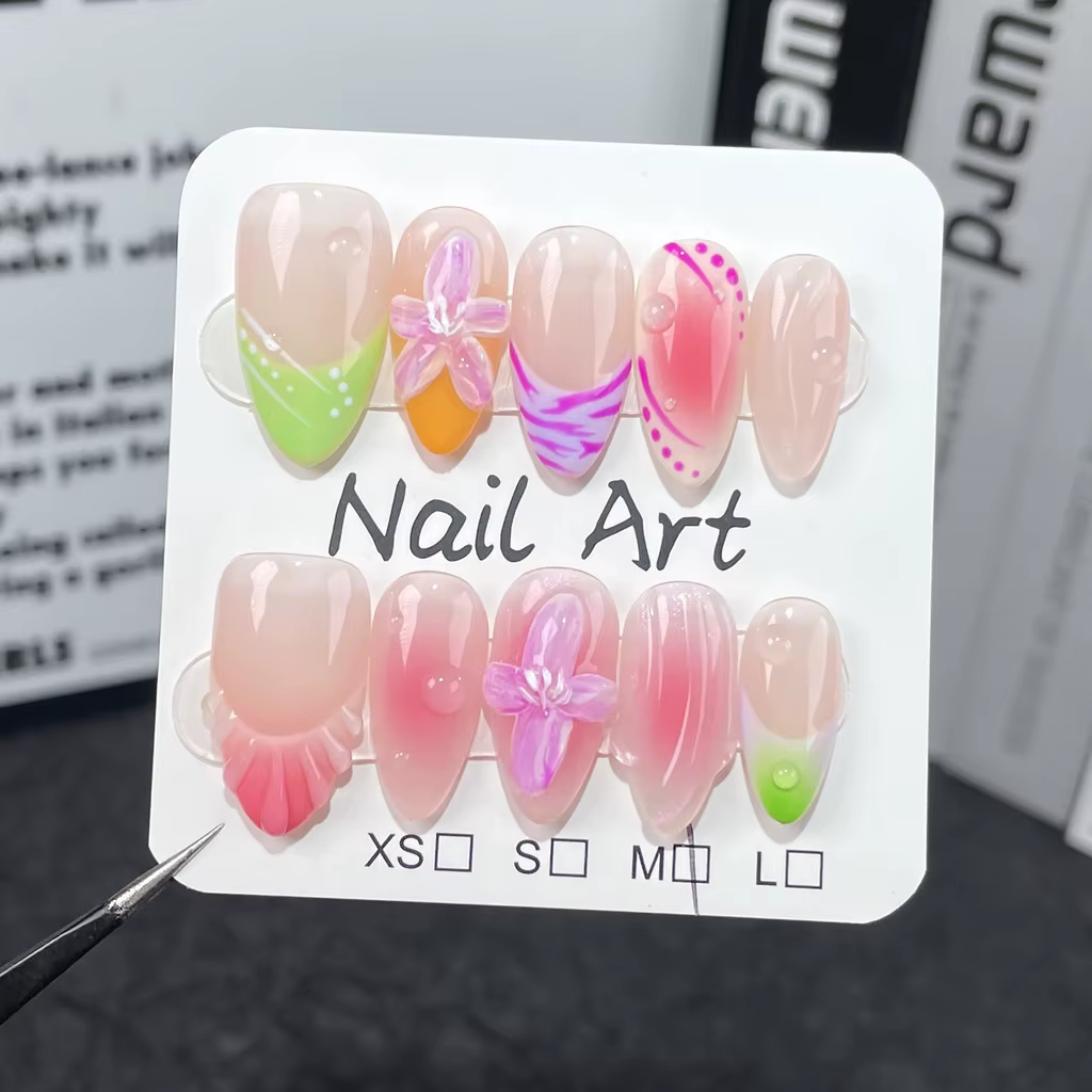Fausse fleur en relief translucide pour filles, nail art, amande française, portable, fait à la main