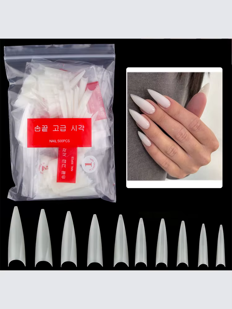 1 sac (600 pièces) pointes d'ongles de pratique Stiletto naturel 10 tailles demi-couverture faux poi