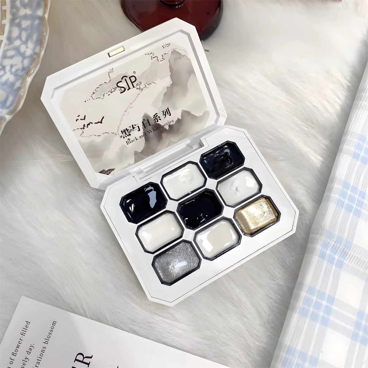 1 pièce de gel vernis à ongles solide noir et blanc, gel gypse Y2K, couleur unie, brillance éclatant