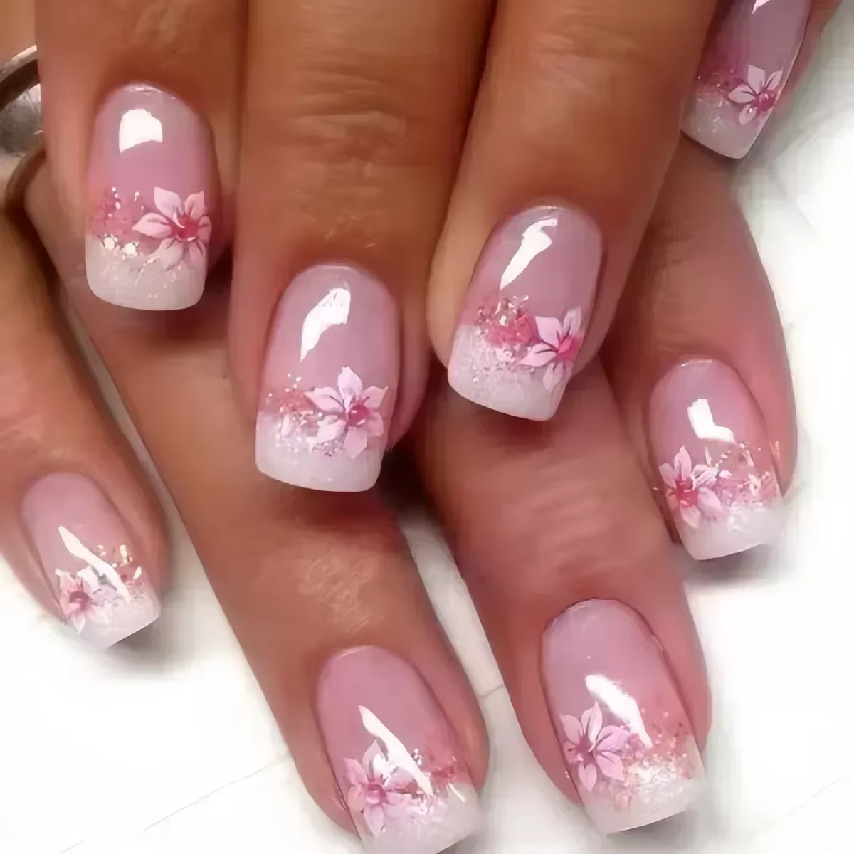 Faux ongles carrés courts en forme de cercueil, 24 pièces, avec colle, paillettes françaises, ensemb
