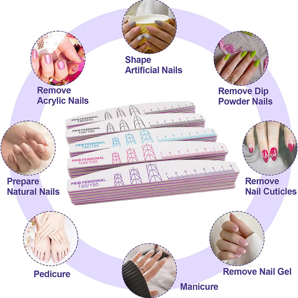 Lot de 5/10 limes à ongles double face avec échelle, en papier de verre gris, fournitures pour styli