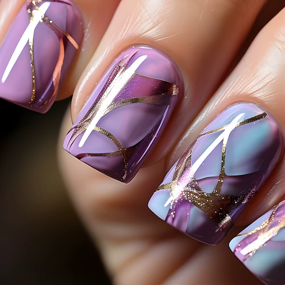 24 pièces mode faux ongles presse sur tête carrée courte faux ongles Art noir étoilé ciel conception