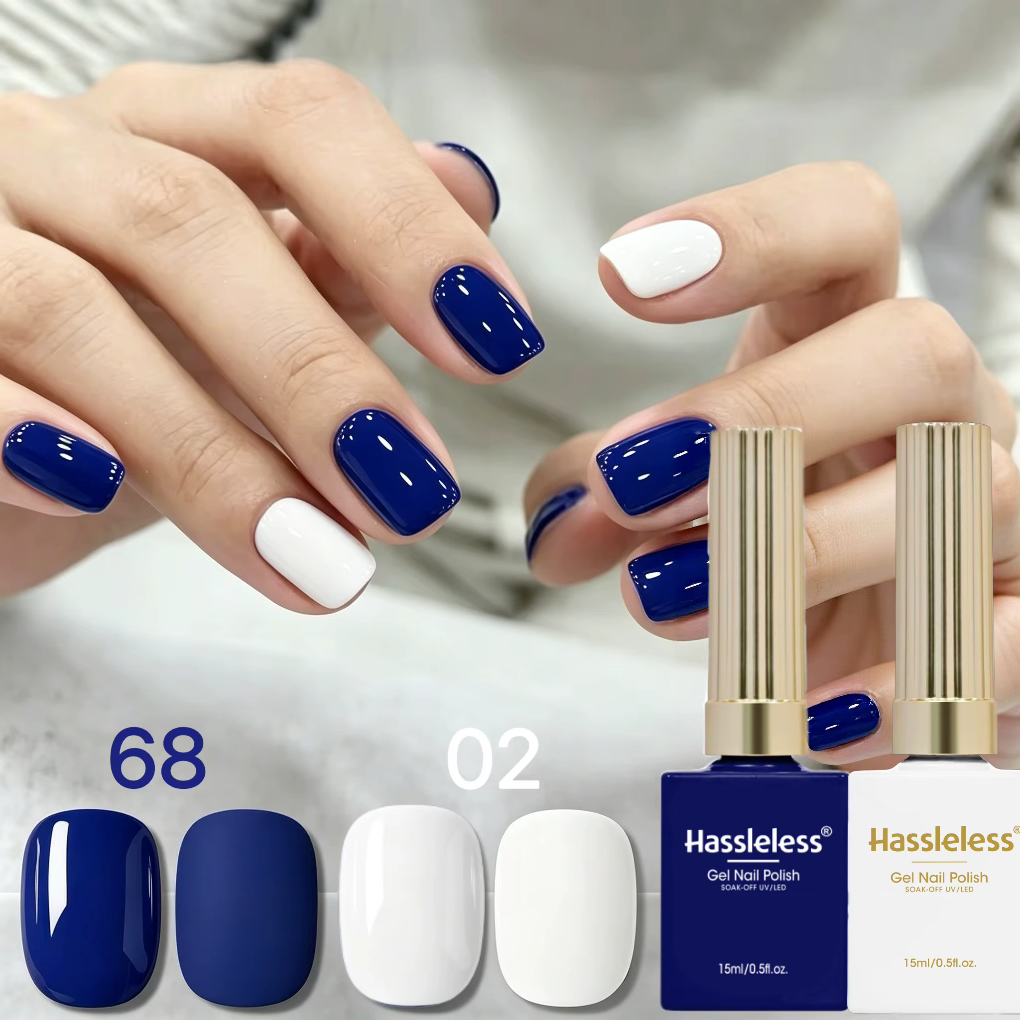 Ensemble de 2 gels protecteurs Hassleless, disponible en les couleurs Bleu Klein et Blanc laiteux. C