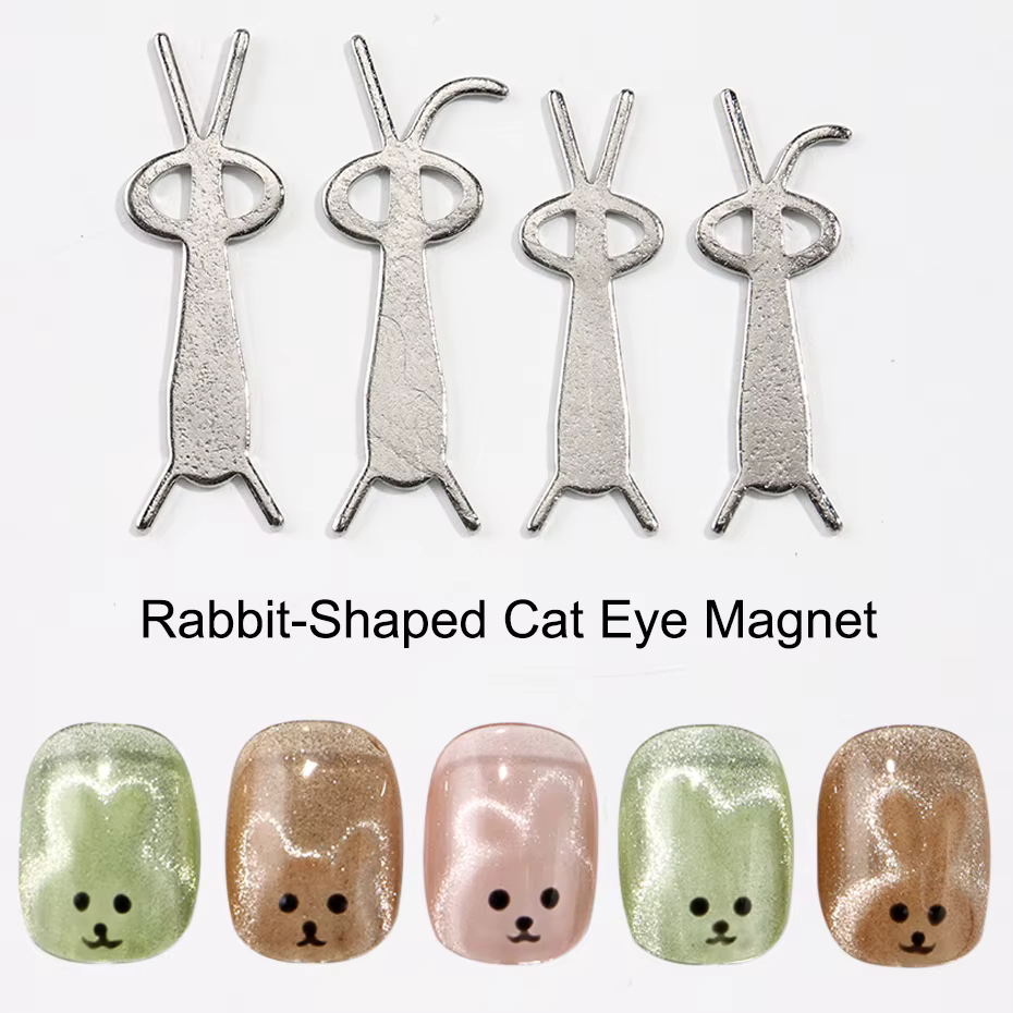 4 pièces Kawaii lapin ours forme oeil de chat aimant pour ongles oreille pliée lapin oeil de chat ef
