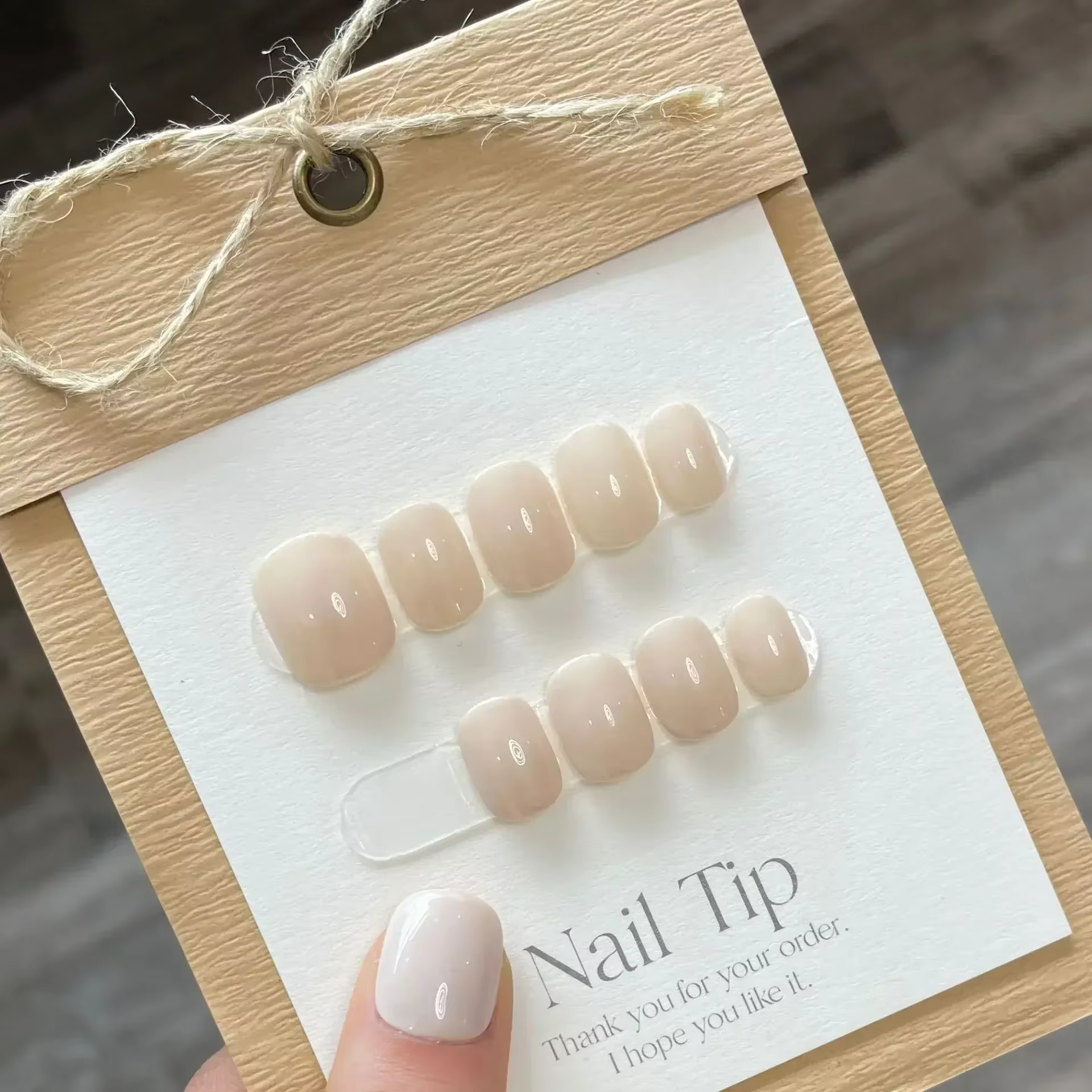 Faux ongles courts faits à la main, couleur Pure, avec colle à pression, couverture complète, tête r