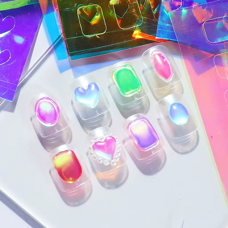 Autocollants en feuille de verre Aurora pour ongles, papier de verre cassé, décalcomanies de film ir