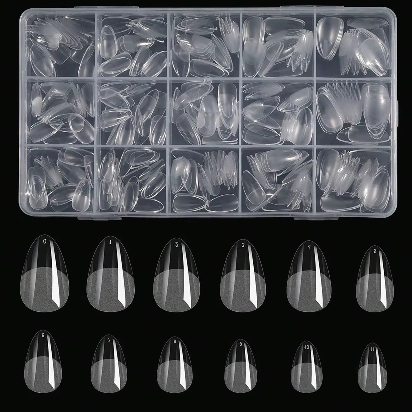 330 pièces/boîte faux ongles transparents en acrylique mat en forme d'amande, Kit de pointes d'ongle