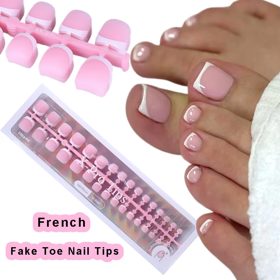 160 pièces faux ongles des orteils rose français court carré couverture complète naturel artificiel 