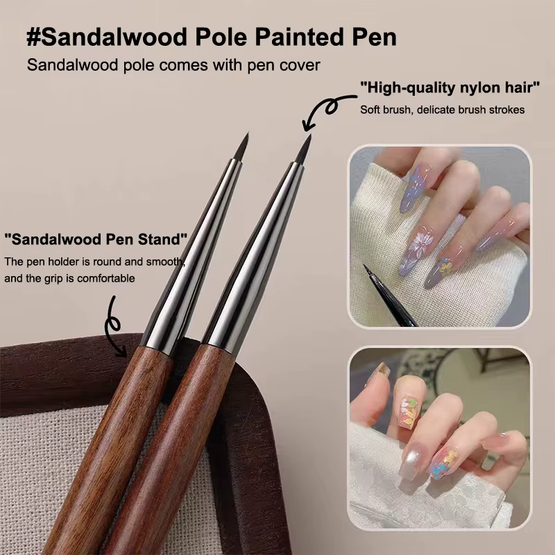 Stylo à Gel UV pour ongles en bois de santal, brosse pour Nail Art, peinture florale, stylo de dessi