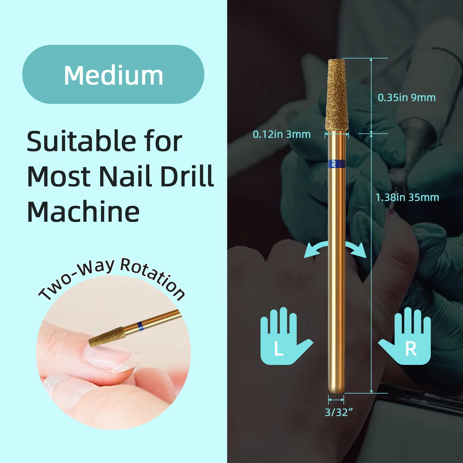 HYTOOS foret à ongles propre pour cuticules coniques de 3 mm, mèches à ongles en diamant russe en ti