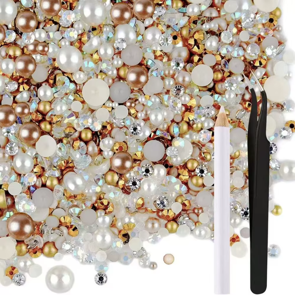 Ensemble de perles de sirène 30G, tailles mixtes, dos plat, perles AB en résine, perles circulaires