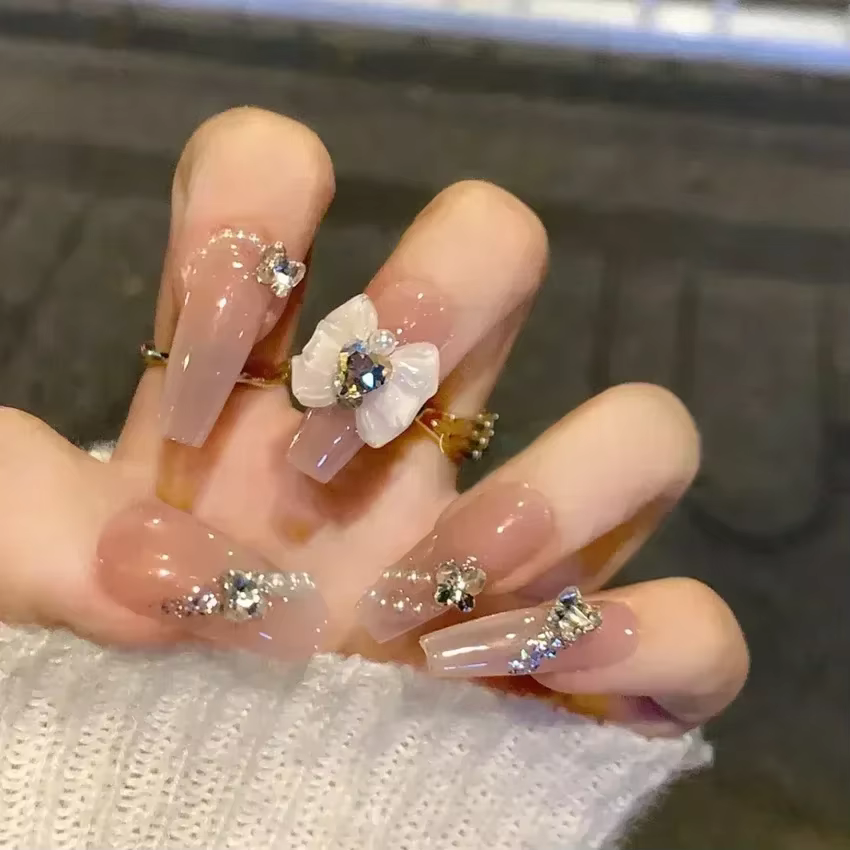 Faux ongles de Ballet rouge, 24 pièces, papillon, paillettes courtes avec strass, Design français, c