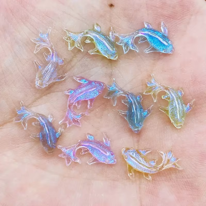 20 pièces 3D Kawaii résine mixte poisson Nail Art décorations dessin animé glace Transparent strass 