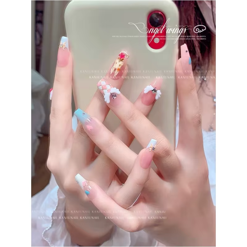 Breloques pour ongles ailes d'ange mignonnes, 50 pièces, ailes en vrac AB, pièces en résine à dos pl