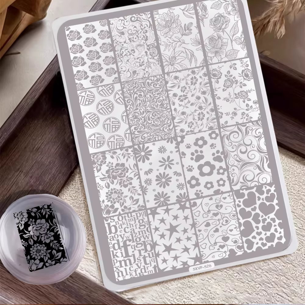 Plaques de stamping pour ongles, divers motifs inversés, tels que des nuages porte-bonheur, des feui