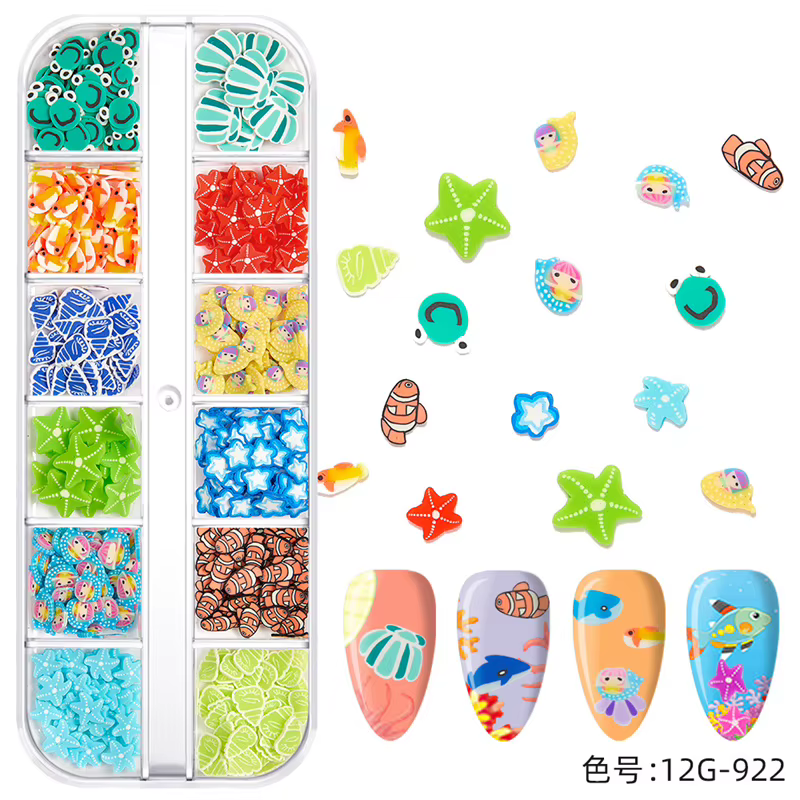 Breloques pour Nail Art, 12 grilles, Style océan d'été, coquille de mer d'ormeau naturel, étoile de