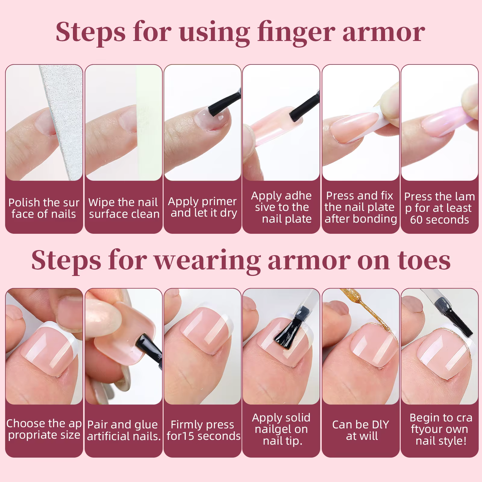 Faux ongles français en acrylique, armure carrée moyenne, couverture complète, pointes pouvant être 