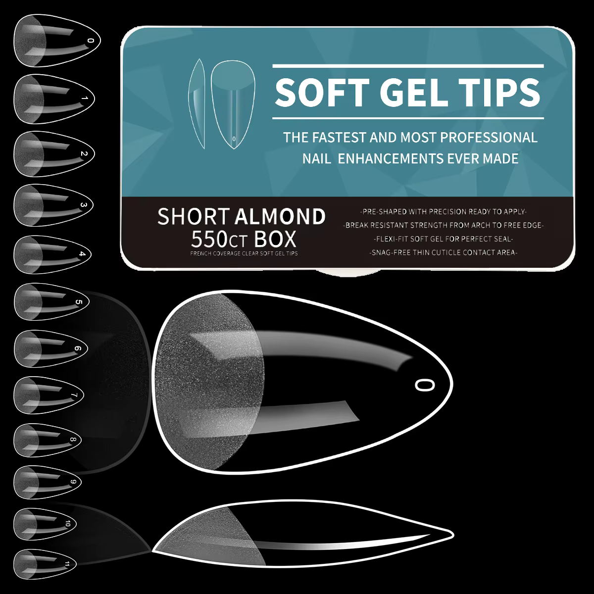 550 pièces pointes d'ongles en Gel souple couverture complète faux ongles conseils pour Extensions d