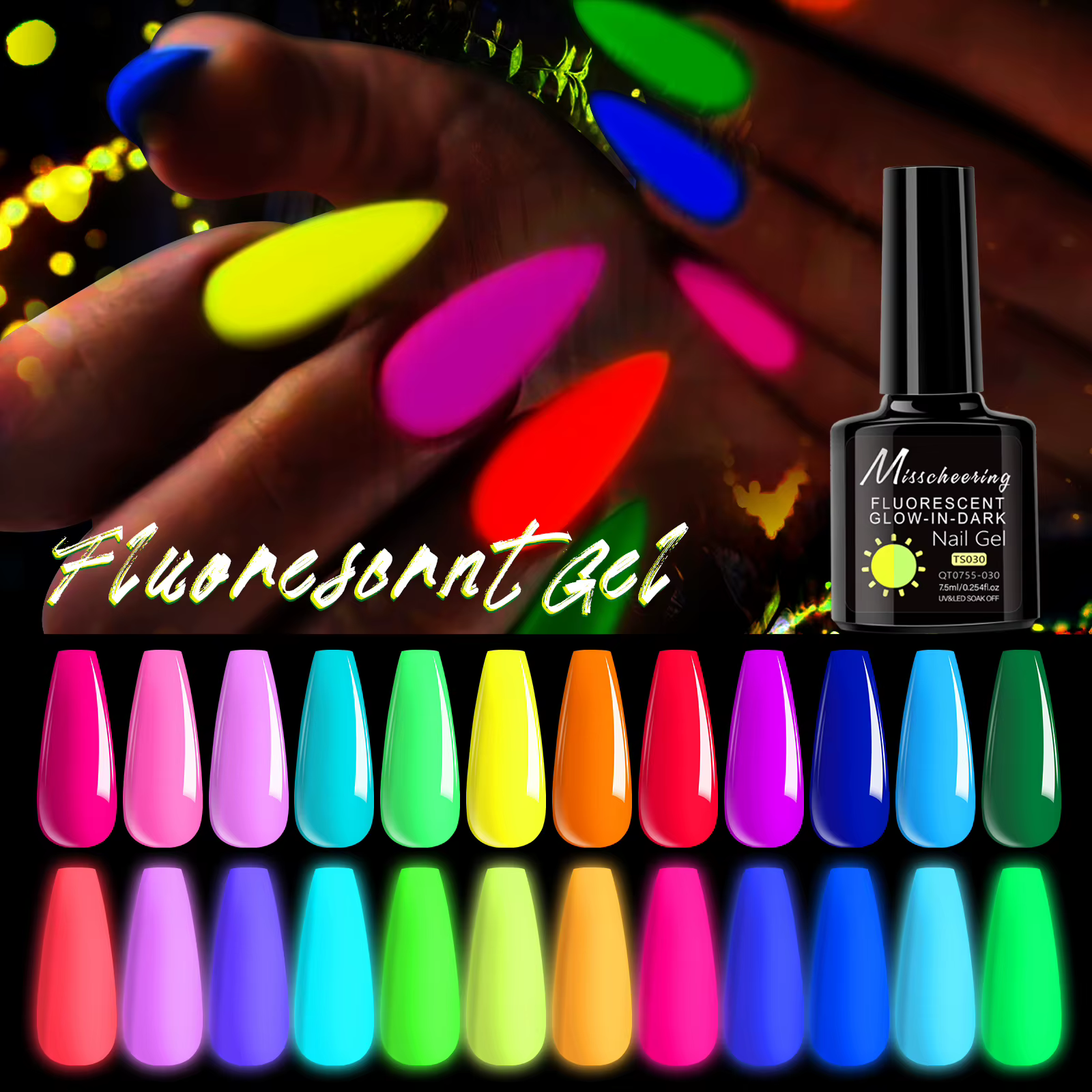 7.5ml Fluorescent lueur dans l'obscurité Gel Vernis à ongles été néon Semi Permanent tremper UV Gel