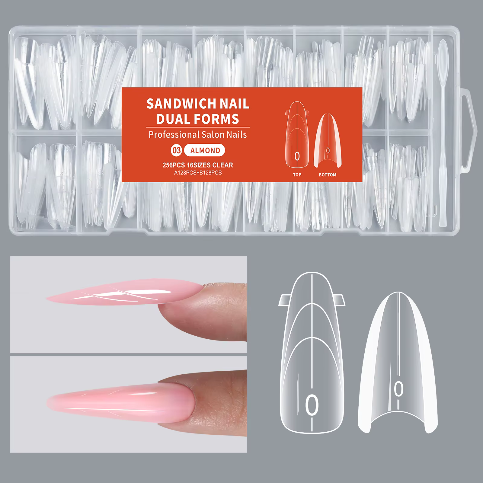 256 pièces/boîte – Formes à ongles sandwich double pour extension rapide – Système de construction e
