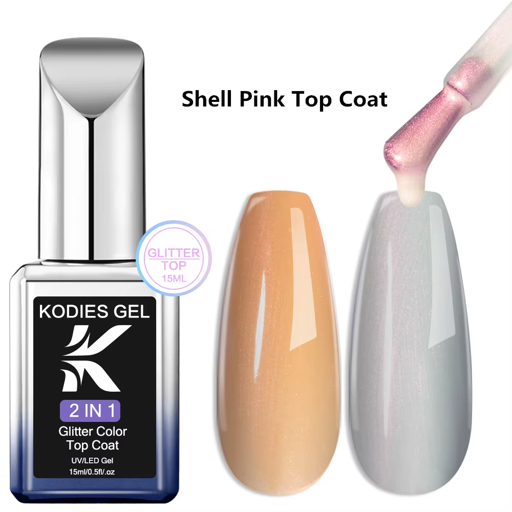 KODIES GEL Aurora – Top Coat Rose Nacré, Vernis à Ongles Gel Cosmétique, Scellant pour Ongles Perlés