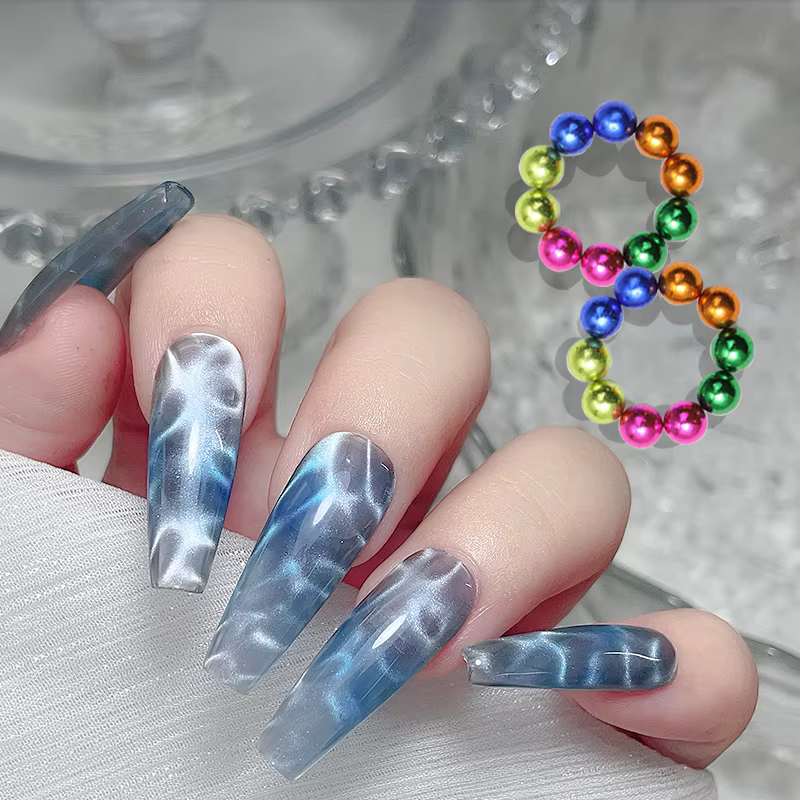 10/20 pièces or argent rond Nail Art ensemble de perles magnétiques multi-fonctionnel coloré aimant