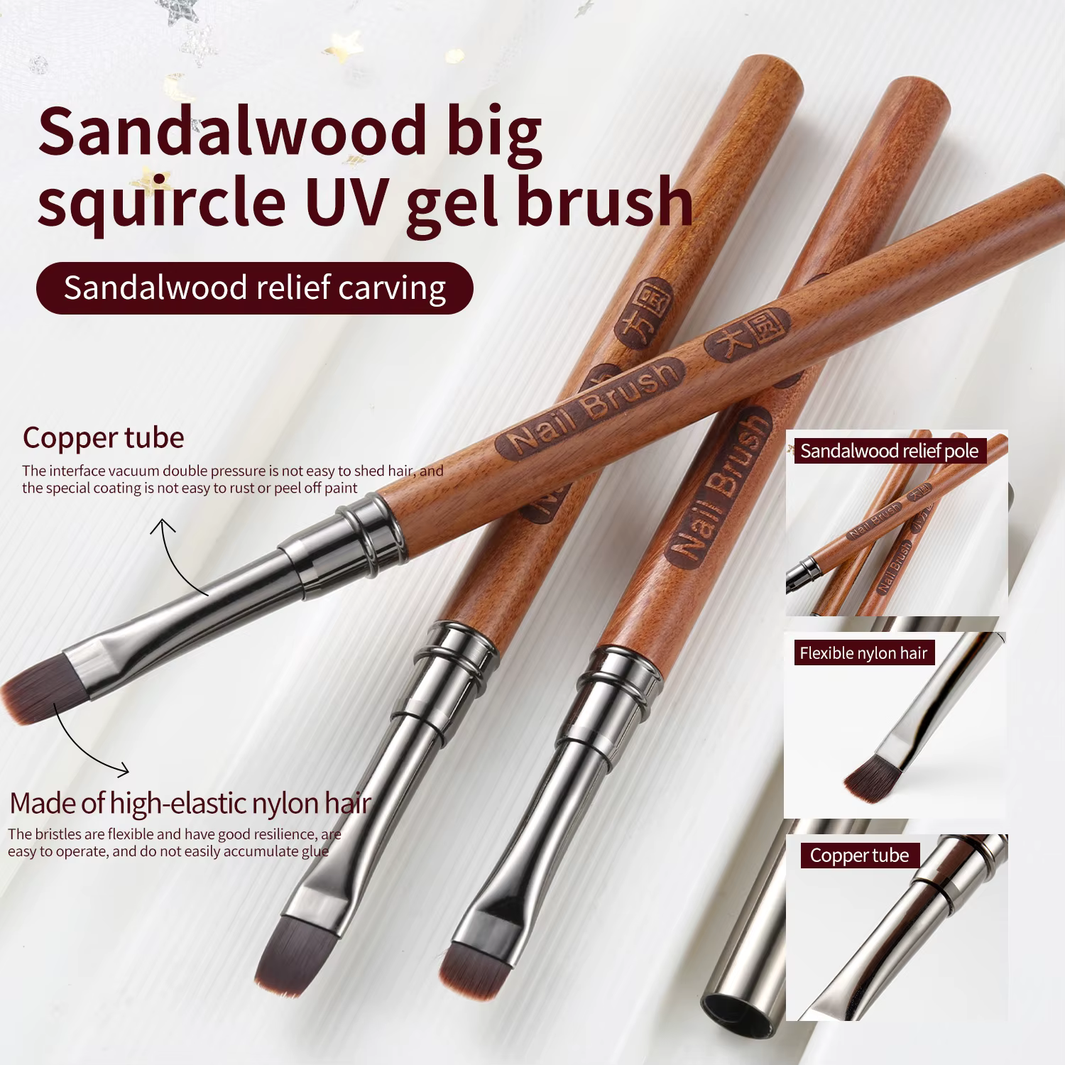Pinceau de peinture sur Gel en bois, 3 pièces, constructeur d'ongles, brosse acrylique pour manucure