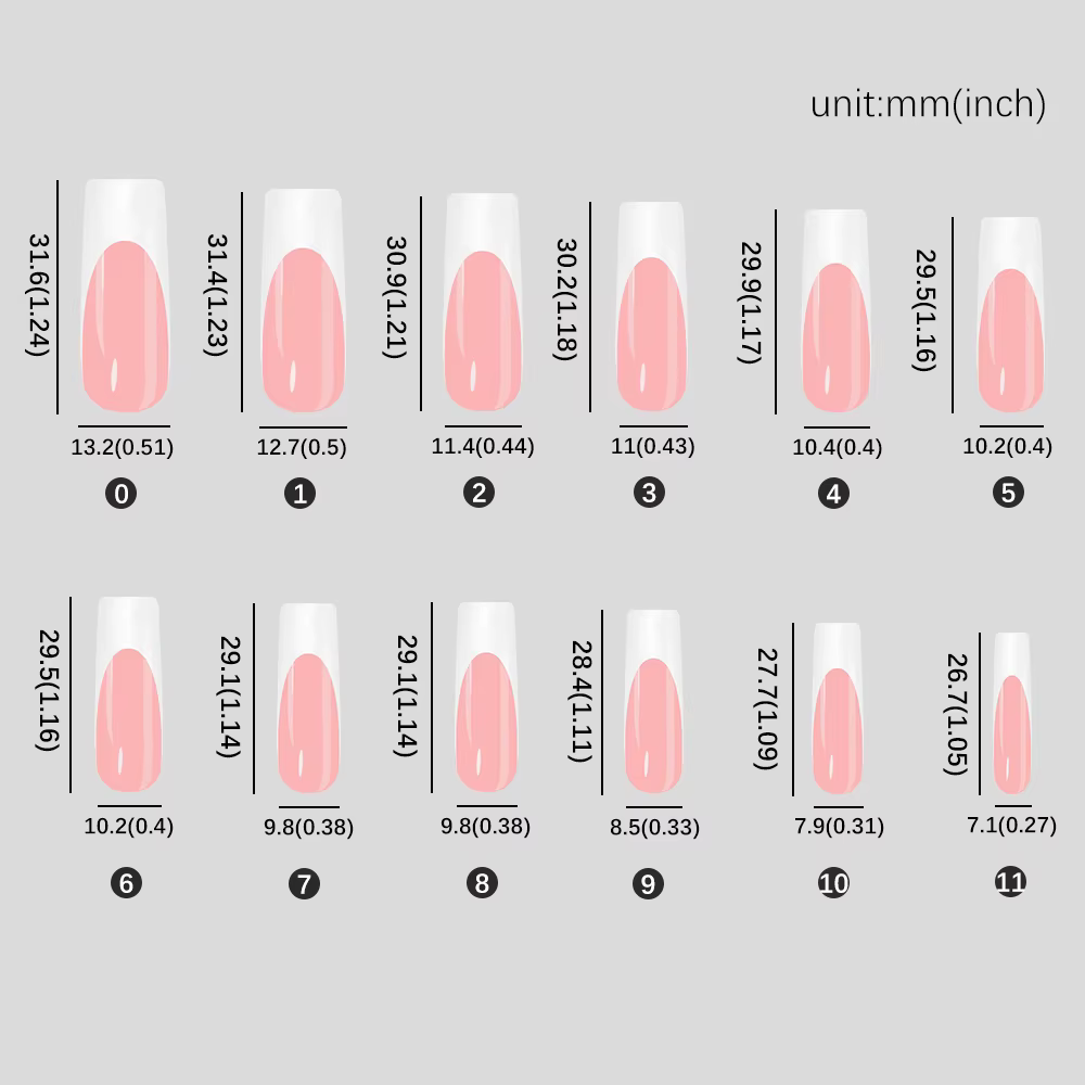120 pièces brillant rose français presse sur ongles 12 tailles longs carrés faux ongles blanc bord c