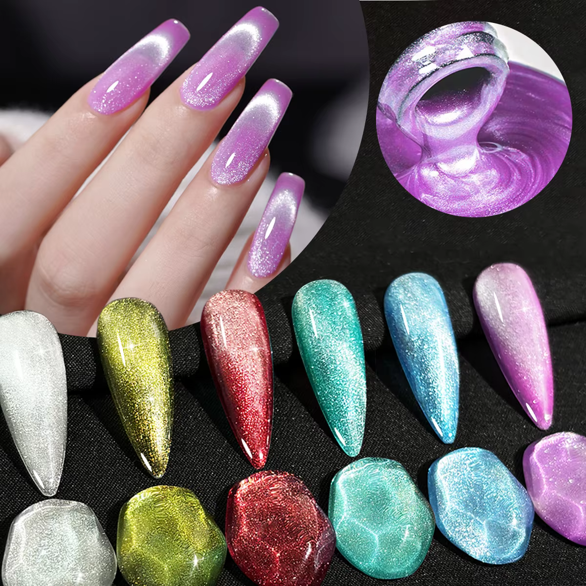Ensemble de gel pour ongles magnétique œil de chat 6 couleurs, LED UV semi-permanente à tremper l'ar