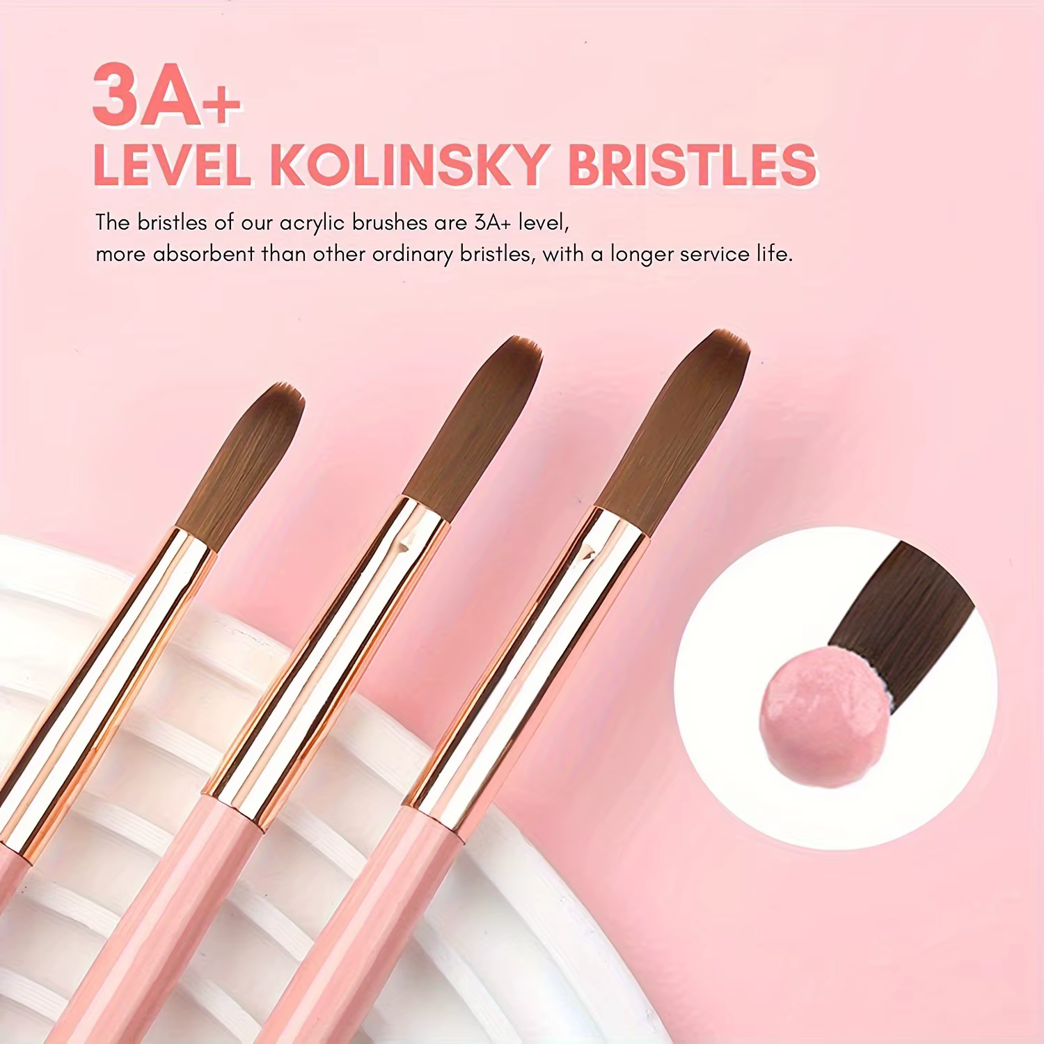 Kolinsky – ensemble de pinceaux à ongles en acrylique, taille 8/10/14, pour Application de poudre ac