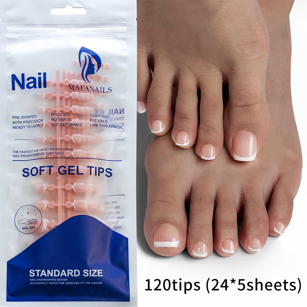 120 pièces français court carré artificiel presse sur les ongles des pieds nu rose couverture complè