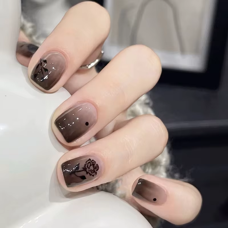 24 pièces doux Rose français brillant portant des faux ongles conseils mode doux court rond presse s